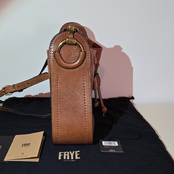 Frye Ilana Small Crossbody Leather Purse In Cognac with Gold Accents - Picture 7 of 11